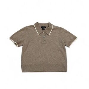 Tahari Cashmere Women's Quarter Button Down Polo in Brown and Cream M